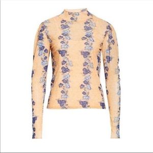 Free People // Amber Floral Mock Neck Top {Orange} NWT